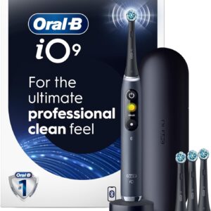 Oral-B iO9 Electric Toothbrush, for the Ultimate Professional Clean Feel, Black Onyx, Rechargeable Electric Toothbrushes, iO Series 9 with 1 Power Toothbrush, 4 Brush Heads, and 1 Charging Travel Case