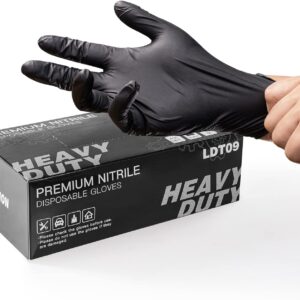 LANON 6-mil Black Nitrile Disposable Gloves, Food-Safe, Powder-Free, Heavy-Duty, Textured Fingertips, Latex-Free, Large