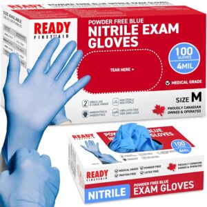 Ready First Aid Nitrile Disposable Gloves, Multiple Purpose Nitrile Blue Pack of 100 (Medium)  Click to see full view  Ready First Aid Disposable Gloves, Nitrile Blue Pack of 100 (Medium)